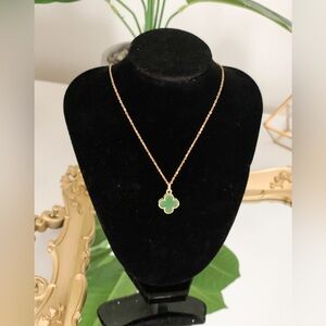 Designer inspired artificial jade stone clover necklace